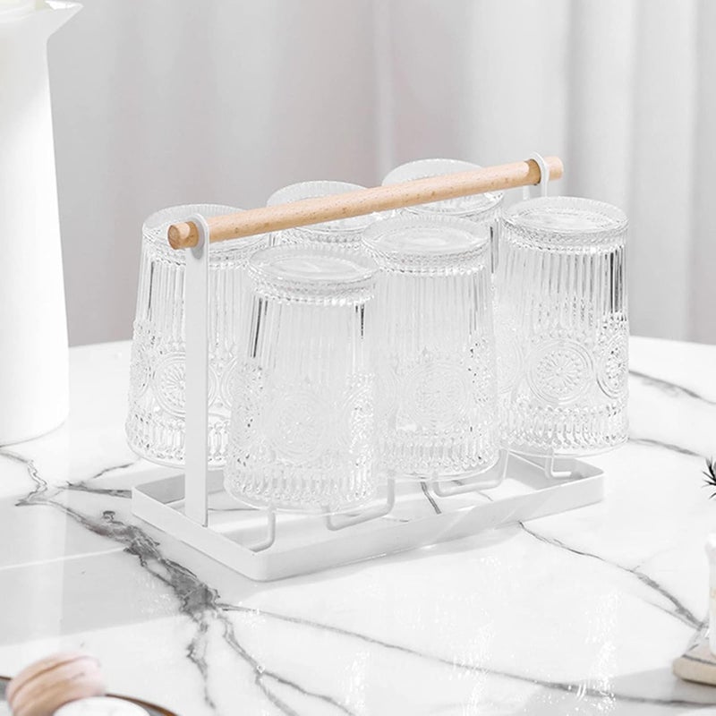 [Ideal for various demands] Semme Cup Drying Rack with 6 Hooks Space Saving Wooden Handle Electroplating Iron Art for Home and Office (White) Assorted natural tone picks New arrival Space saving design picks Rare market product Home & travel essential Chemical free Gulf climate fit One piece build Medium weight Category flagship Treated anti-rust metal User feedback upgraded quality Integrated practical design Cross product compatible Cross part assemble fit Renewed new edition Globally trusted quality Transit & use compatible Elegant appearance Fit Saudi festive occasions Daily universal pick General standard crafted Trendy versatile build Special bargain price - Image 2