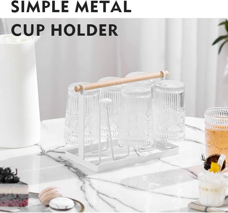 [Ideal for various demands] Semme Cup Drying Rack with 6 Hooks Space Saving Wooden Handle Electroplating Iron Art for Home and Office (White) Assorted natural tone picks New arrival Space saving design picks Rare market product Home & travel essential Chemical free Gulf climate fit One piece build Medium weight Category flagship Treated anti-rust metal User feedback upgraded quality Integrated practical design Cross product compatible Cross part assemble fit Renewed new edition Globally trusted quality Transit & use compatible Elegant appearance Fit Saudi festive occasions Daily universal pick General standard crafted Trendy versatile build Special bargain price - Image 4