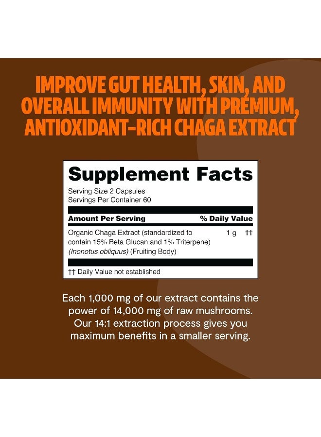 FreshCap Mushrooms Chaga Capsules - Antioxidant, Digestive Health, Immune Support - 120 Capsules (60 Servings) - Dual Extracted - Wild Harvested and Organic Supplement - Image 3