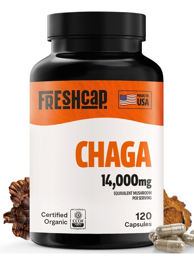FreshCap Mushrooms Chaga Capsules - Antioxidant, Digestive Health, Immune Support - 120 Capsules (60 Servings) - Dual Extracted - Wild Harvested and Organic Supplement - Image 1