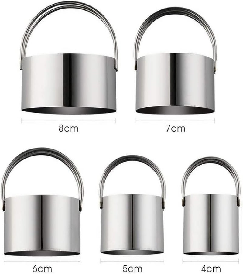 ENTRAXA 5Pcs Biscuit Cutter Set Stainless Steel Round Cookies Cutter Fondant Cutters with Handle for Cutting Thick or Thin Dough Stainless Steel Baking Tools Set Yuan - Image 2