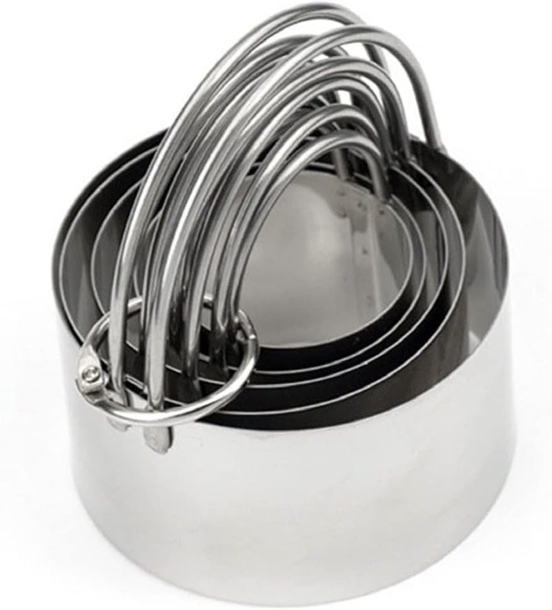 ENTRAXA 5Pcs Biscuit Cutter Set Stainless Steel Round Cookies Cutter Fondant Cutters with Handle for Cutting Thick or Thin Dough Stainless Steel Baking Tools Set Yuan - Image 4