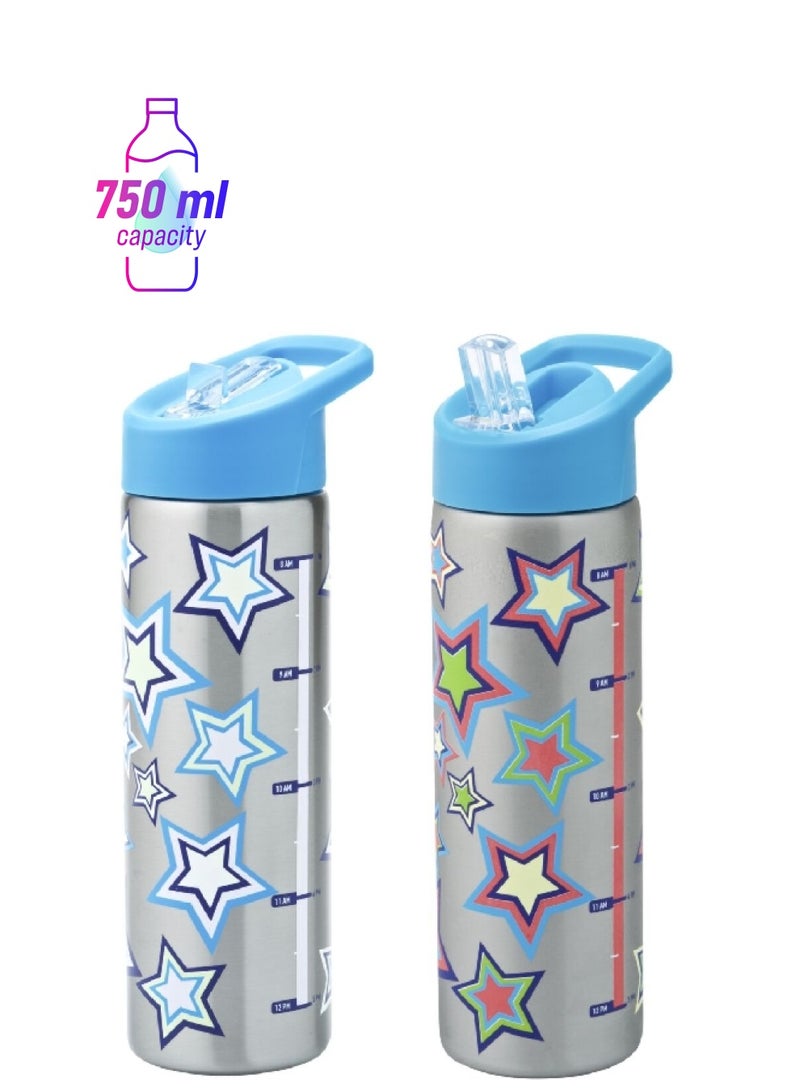 Smash Star Printed Stainless Steel Color Changing Water Bottle Silver and Blue 750 ml 34257 - Image 1