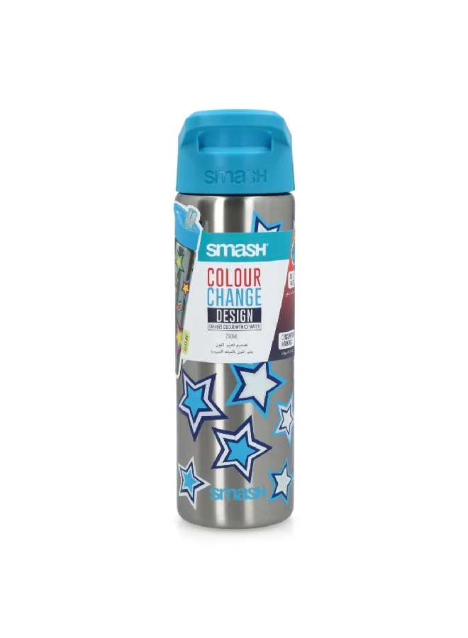smash Star Printed Stainless Steel Color Changing Water Bottle Silver and Blue 750 ml 34257