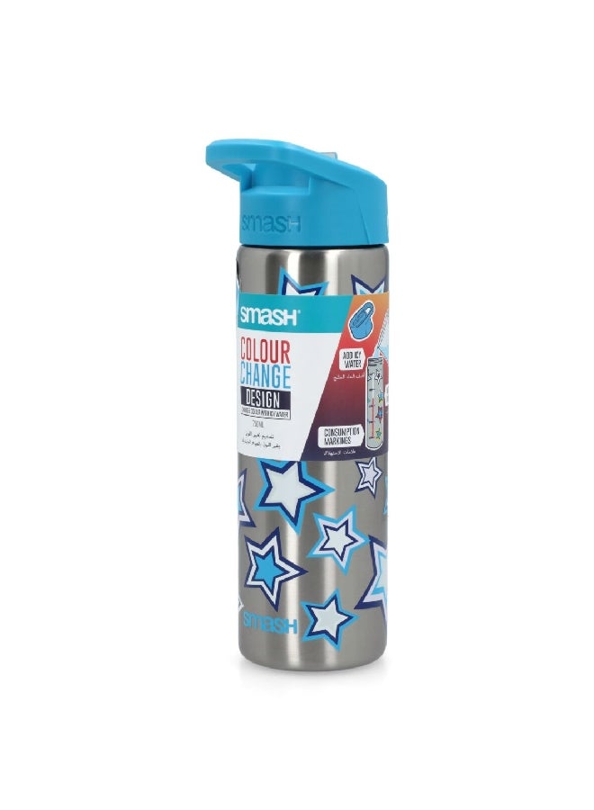 Smash Star Printed Stainless Steel Color Changing Water Bottle Silver and Blue 750 ml 34257 - Image 3