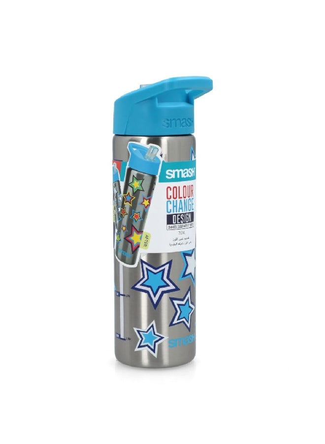 Smash Star Printed Stainless Steel Color Changing Water Bottle Silver and Blue 750 ml 34257 - Image 4