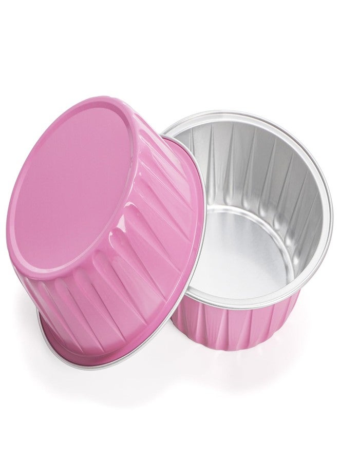 DEAYOU 100 Pack Aluminium Foil Baking Cups, 5oz Mini Cake Pans with Lids and Spoons, Disposable Ramekin Cupcake Liners, Pie Tins Muffin Pan for Wedding, Party, Valentine, Girls' Day, Women's Day, Pink - Image 3