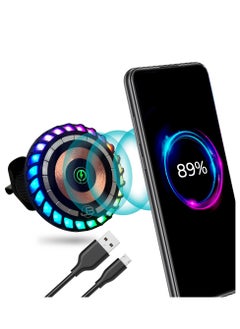 Fit for MagSafe Magnetic Phone Mount Wireless Charger, Music Reactive Lights, Car Cell Phone Holder, Car Mount Universal Air Vent Clip Car Charger for iPhone 14/13/12, 360° Rotation