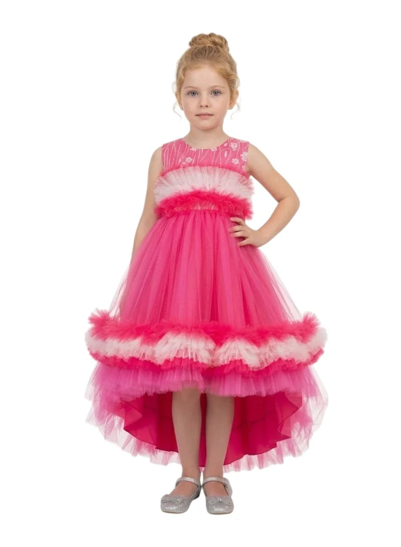 Bidani Hot Pink High-Low Tulle Flower Girl Dress