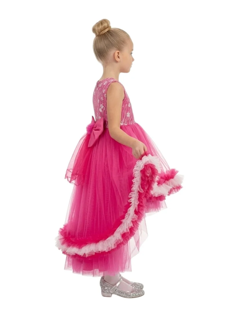 Bidani Hot Pink High-Low Tulle Flower Girl Dress