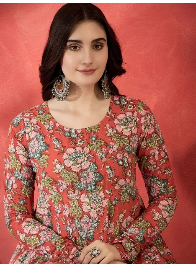 AKS Red Chudidaar Sleeve Maxi Dress
