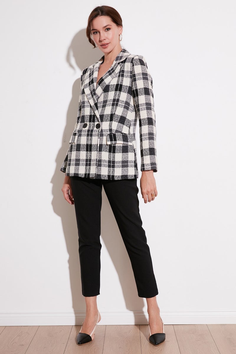 Lela Regular Fit Double Breasted Collar Tweed Blazer Jacket Women's Jacket 611CE0310  - Image 1