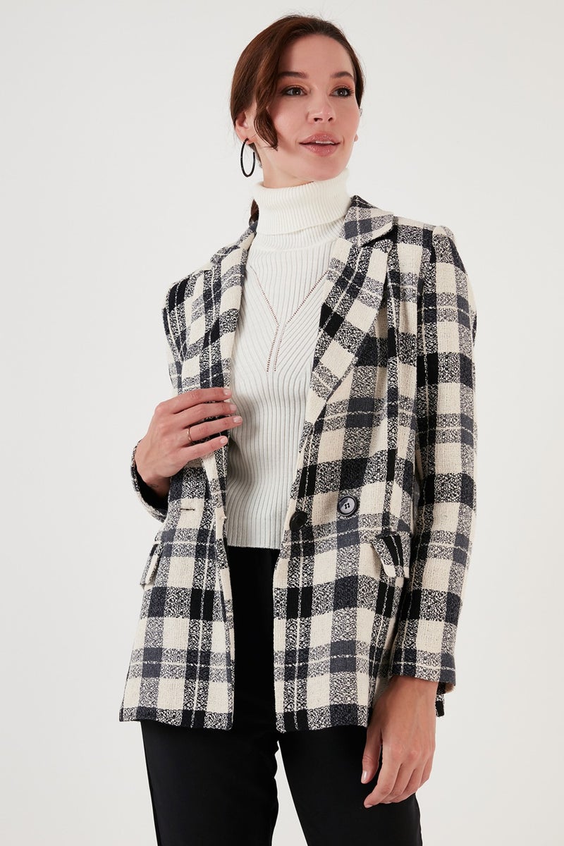 Lela Regular Fit Double Breasted Collar Tweed Blazer Jacket Women's Jacket 611CE0310  - Image 3