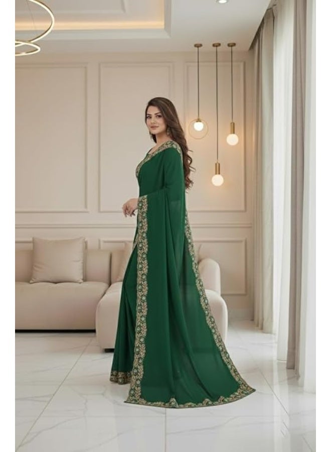 YASHIKA ساري ياشيكا النسائي المصنوع من الساتان الناعم مع قماش بلوزة غير مخيط. - Image 4