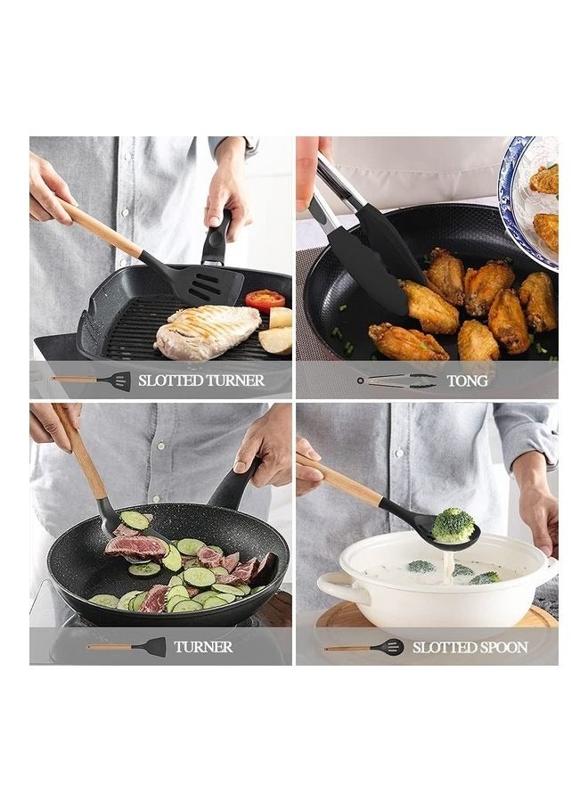 12-Piece Non-Stick Silicone Cooking Utensils Set Multicolour 12.5x12.5x33cm - Image 3