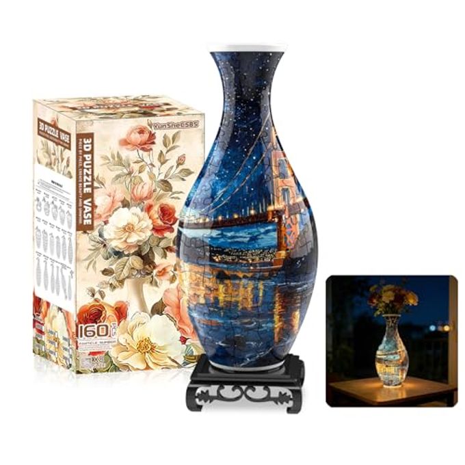 3D PUZZLES VASE FOR ADULTS CRAFTS FOR ADULTS 160 PIECES PLASTIC DIY UNIQUE FLOWER VASE WITH LED LIGHT HOUSE WARMING GIFT BIRTHDAY GIFTS FOR FLOWER ARRANGEMENTS AND HOME DECOR BRIDGE