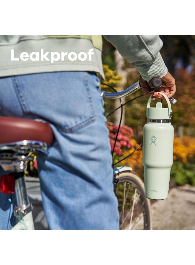 Hydro Flask زجاجة سفر هايدرو فلاسک 946 مل (32 أونصة) - زجاجة ماء من الفولاذ المقاوم للصدأ مع غطاء قشة مرن - تريليوم - Image 3