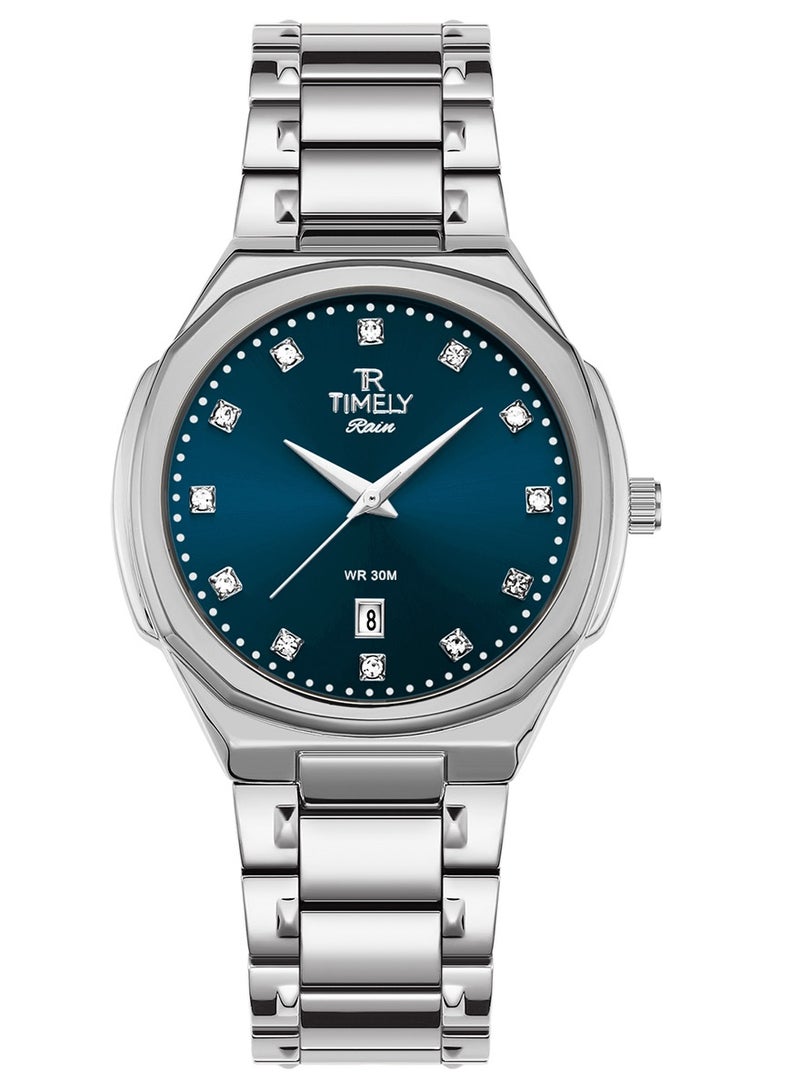 Men's Quartz Classic Wrist Watch Silver Stainless Steel Blue Dial