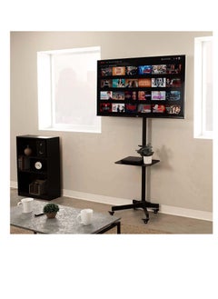 Generic Mobile TV Stand with Height Adjustable Mount on Lockable Wheels for 32-65 Inch Flat and Curved Screens, Including a Removable Shelf for A/V Equipment and Laptops  - Image 2