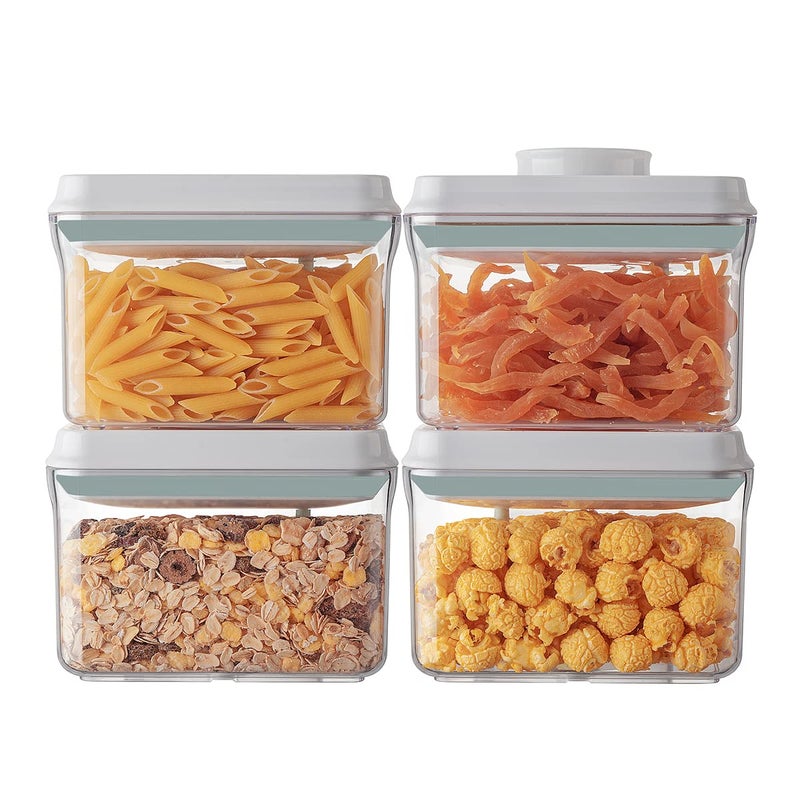 Ankou Airtight Container Set (1000ml 4 Pcs) Stackable One Press Openning Food Containers for Snacks Sugar Salt Herbs Spices Coffee Bean Formula Popcorn BPA-Free Tight Seal - Clear (1.0 QT * 4) - Image 1
