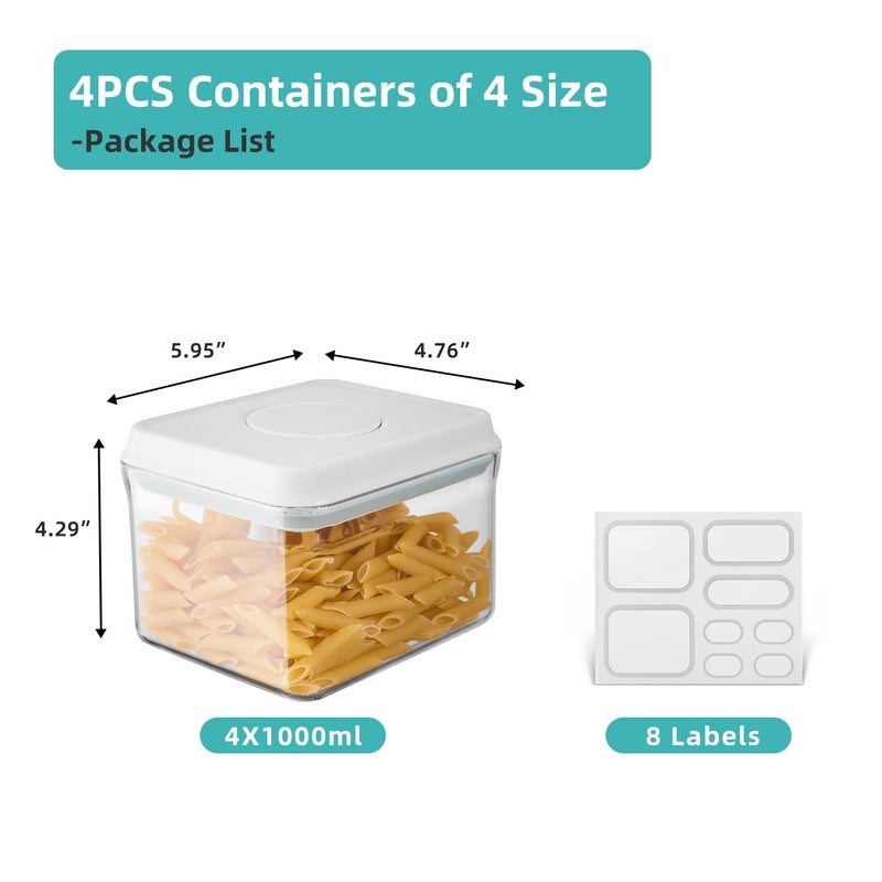 Ankou Airtight Container Set (1000ml 4 Pcs) Stackable One Press Openning Food Containers for Snacks Sugar Salt Herbs Spices Coffee Bean Formula Popcorn BPA-Free Tight Seal - Clear (1.0 QT * 4) - Image 2