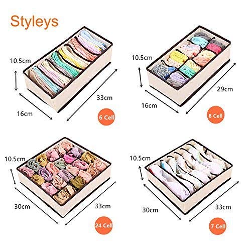 Styleys Set Of 4(Beige)Foldable Non-Woven Drawer Dividers,Clothing Storage Boxes,Innerwear Storage Box,Closet Organizers,Under Bed Organizer,S1014 - Image 3