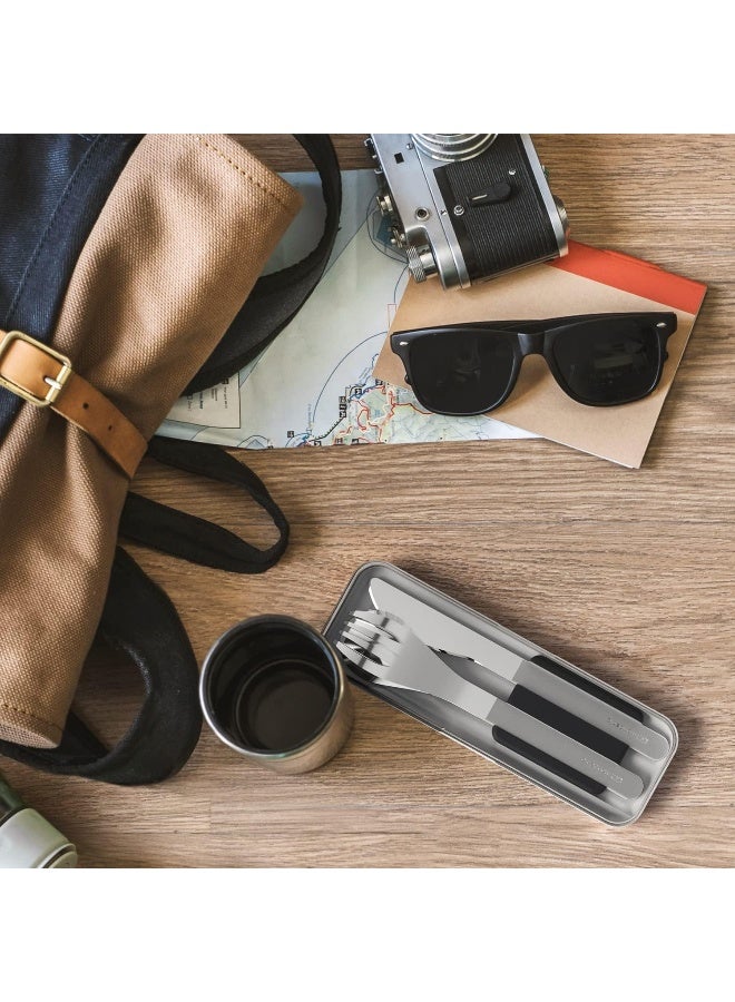 MONBENTO - MB Slim Box Onyx Lunch Box Cutlery Set - 3 Pieces Fork Knife Spoon - Nomadic Cutlery for MB Original Bentos and MB Square - Ideal for Work/School/Picnic - Stainless Steel - Black - Image 5