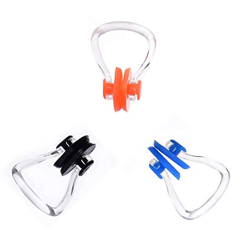 Ruwado Royee 3 Pcs Swimming Nose Clips Waterproof Soft Comfortable Silica Gel Nose Plugs for Swim Training Swimming Beginner Learner Athletic Adult Kids Children (Black, Blue, Orange) - Image 1