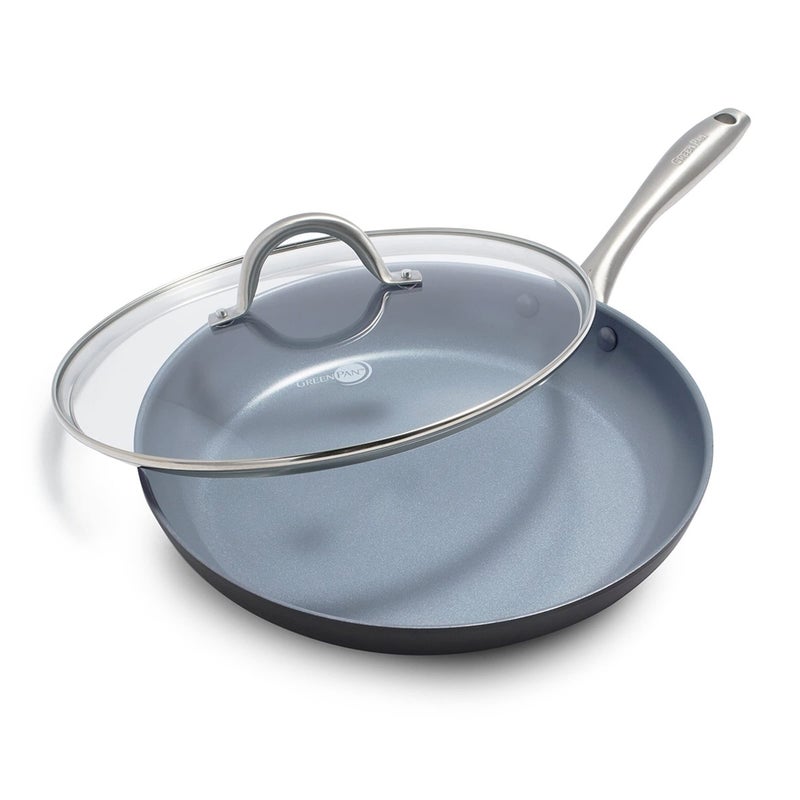 Greenpan GreenPan Lima Ceramic Hard Anodized 12 Frying Pan Skillet with Lid PFASPFOAFree Nontoxic Pots and Pans Oven  Broiler Safe Stainless Steel Handle Cookware for Eggs  Omelet Gray  - Image 1