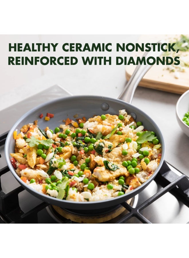 Greenpan GreenPan Lima Ceramic Hard Anodized 12 Frying Pan Skillet with Lid PFASPFOAFree Nontoxic Pots and Pans Oven  Broiler Safe Stainless Steel Handle Cookware for Eggs  Omelet Gray  - Image 2
