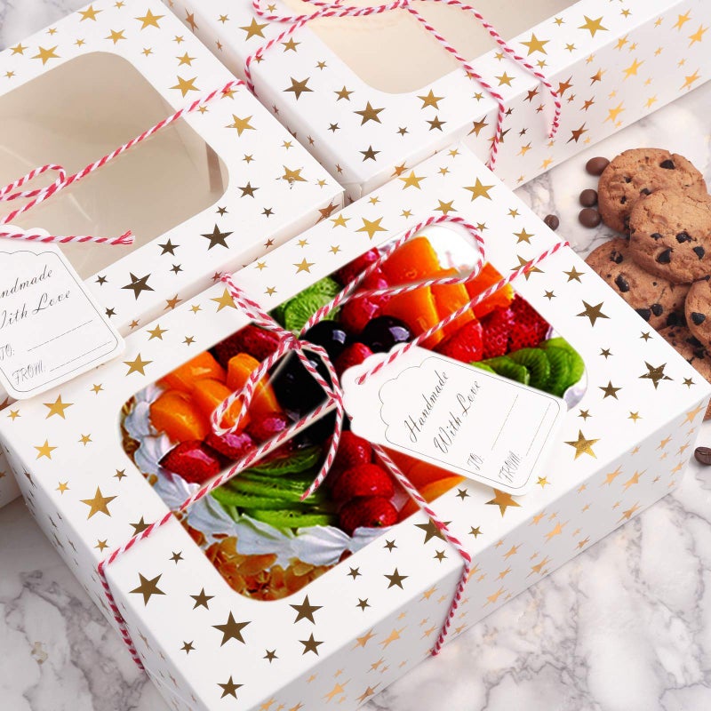 CHOUNYEE 24 PCS Christmas Cookie Boxes for Gift Giving, 9x6x3 Golden Star Christmas Treat Boxes with Window, Auto-Up Holiday Cookie Boxes,Baking Goods Packaging Box for Desserts, Mini Cake, Donuts - Image 4