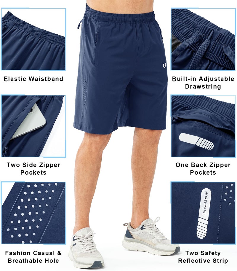 NORTHYARD Men's Athletic Running Shorts Quick Dry Workout Shorts 7"/ 5"/ 9" Lightweight Sports Gym Basketball Shorts Hiking Exercise DARKBLUE-9inch XL - Image 3