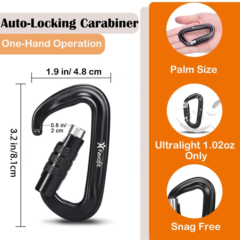 Favofit Heavy Duty Locking Carabiner Clips - Favofit 12KN (2697 lbs) Clips 3.2'' Small D Ring for Camping Hammock Hiking Dog Leashes Keys Keychains - Perfect for Outdoor Enthusiasts  - Image 2