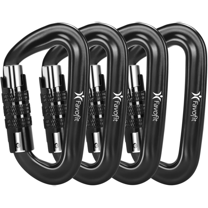Favofit Heavy Duty Locking Carabiner Clips - Favofit 12KN (2697 lbs) Clips 3.2'' Small D Ring for Camping Hammock Hiking Dog Leashes Keys Keychains - Perfect for Outdoor Enthusiasts  - Image 1