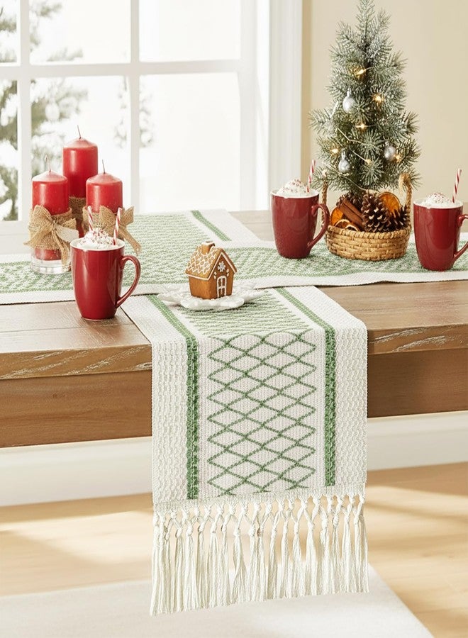 Hibate Sage Green Boho Table Runner for Home Decor Macrame Farmhouse Rustic Table Decoration for Living Room Bridal Shower Wedding Dinner Party Christmas New Year's (12" x 72") - Image 1