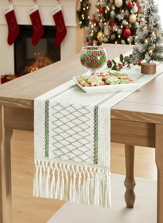 Hibate Sage Green Boho Table Runner for Home Decor Macrame Farmhouse Rustic Table Decoration for Living Room Bridal Shower Wedding Dinner Party Christmas New Year's (12" x 72") - Image 2