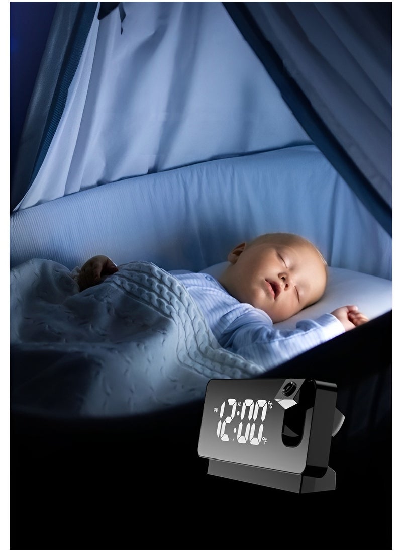 REOCLE - Projector Clock Bedroom on Ceiling Projection Alarm Clock with LED Large Display & USB Charge Loud Electric Alarm Clock for Kids Adults Elders - Image 1