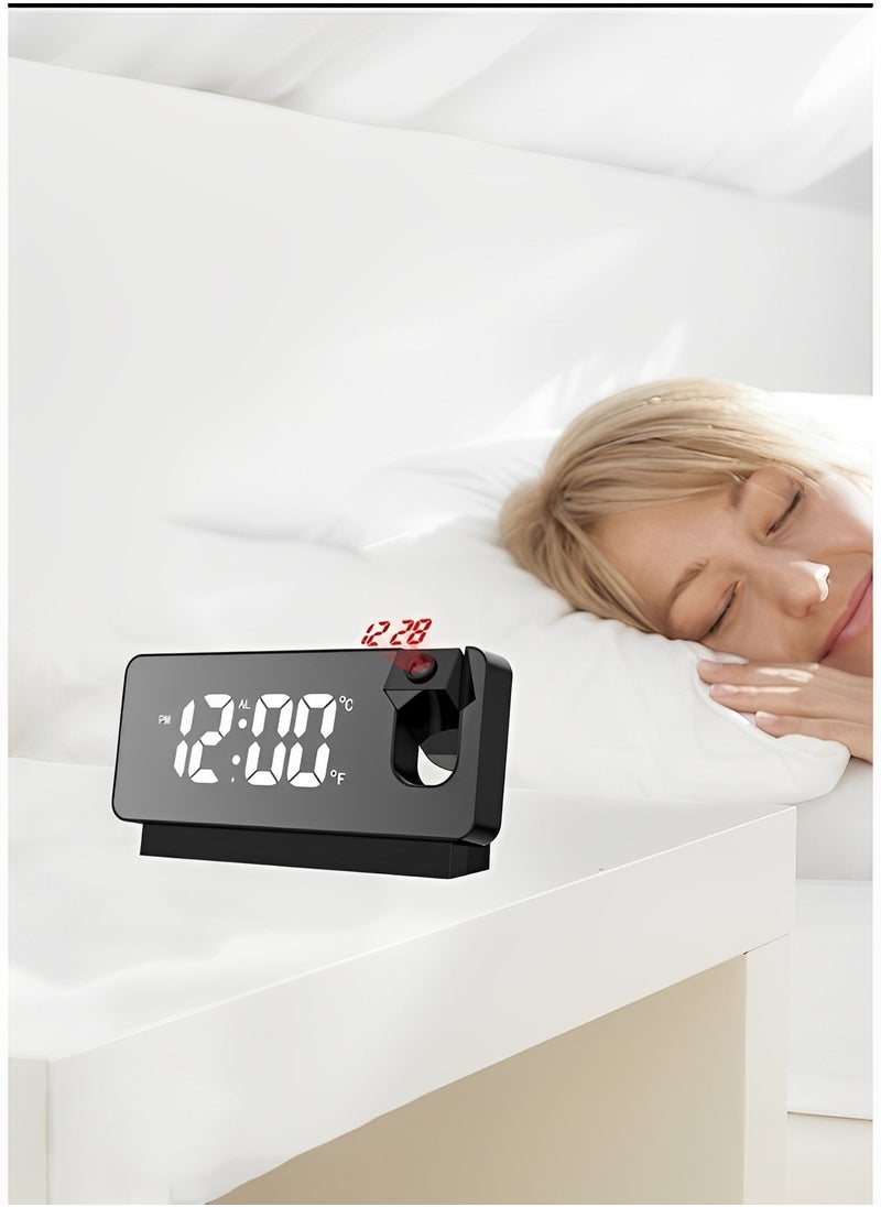 REOCLE - Projector Clock Bedroom on Ceiling Projection Alarm Clock with LED Large Display & USB Charge Loud Electric Alarm Clock for Kids Adults Elders - Image 1