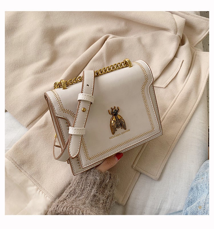 Ins Retro Textured Small Bag For Women 2023 New All-Match Chain Bag Embroidery Thread Rivet Small Square Bag Messenger Bag Bag Bag - Image 1