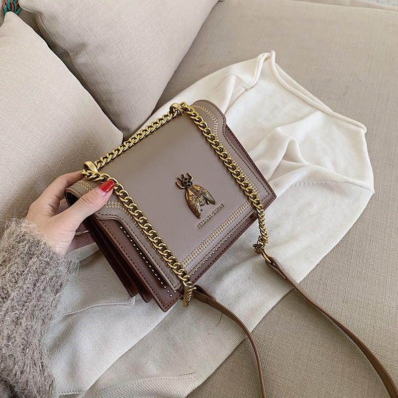 Ins Retro Textured Small Bag For Women 2023 New All-Match Chain Bag Embroidery Thread Rivet Small Square Bag Messenger Bag Bag Bag - Image 2