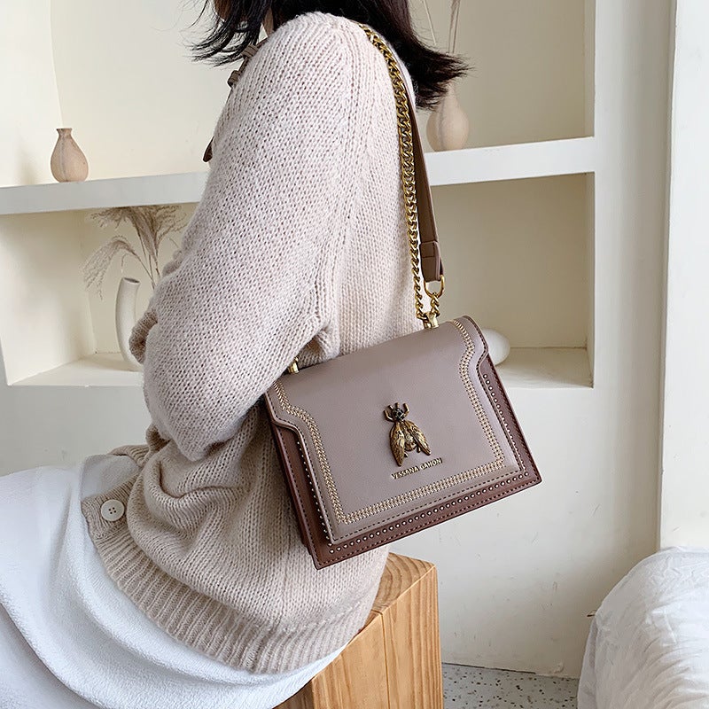 Ins Retro Textured Small Bag For Women 2023 New All-Match Chain Bag Embroidery Thread Rivet Small Square Bag Messenger Bag Bag Bag - Image 3