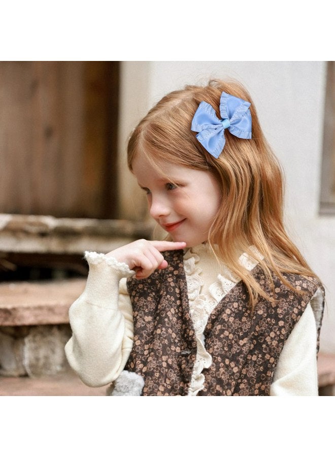 ميروكش 2 قطعة من مشابك الشعر ذات الحواف المكشكشة المصنوعة من الساتان الأزرق العتيق مقاس 3 بوصات من مشابك الشعر الحريرية على شكل تمساح ومشابك الشعر وحامل ذيل الحصان والإكسسوارات للفتيات الصغيرات والأطفال والمراهقين والأطفال - Image 2