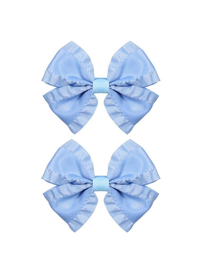 ميروكش 2 قطعة من مشابك الشعر ذات الحواف المكشكشة المصنوعة من الساتان الأزرق العتيق مقاس 3 بوصات من مشابك الشعر الحريرية على شكل تمساح ومشابك الشعر وحامل ذيل الحصان والإكسسوارات للفتيات الصغيرات والأطفال والمراهقين والأطفال - Image 1