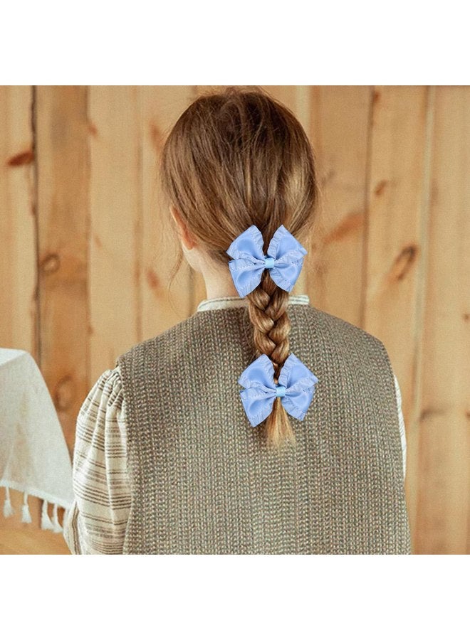 ميروكش 2 قطعة من مشابك الشعر ذات الحواف المكشكشة المصنوعة من الساتان الأزرق العتيق مقاس 3 بوصات من مشابك الشعر الحريرية على شكل تمساح ومشابك الشعر وحامل ذيل الحصان والإكسسوارات للفتيات الصغيرات والأطفال والمراهقين والأطفال - Image 4