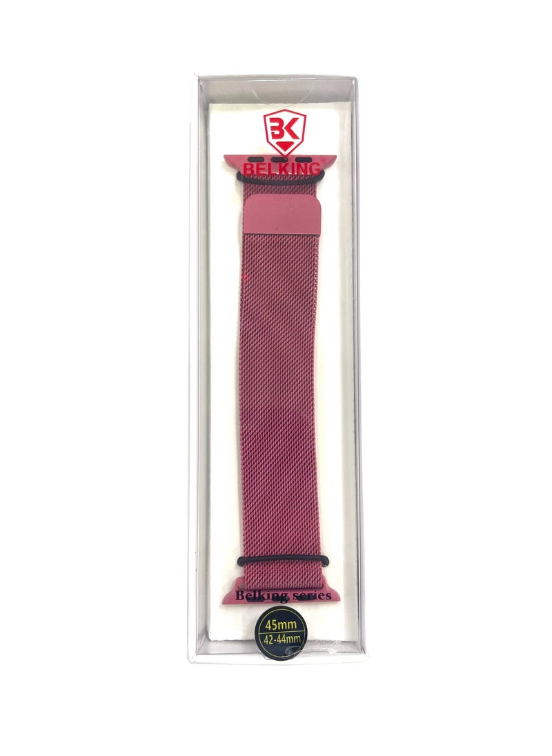 Belking - Stainless-Steel Mesh Milanese Replacement Strap 45/44/42mm For Apple Watch Series 7 / 6 / SE / 5 / 4  Pink - Image 1