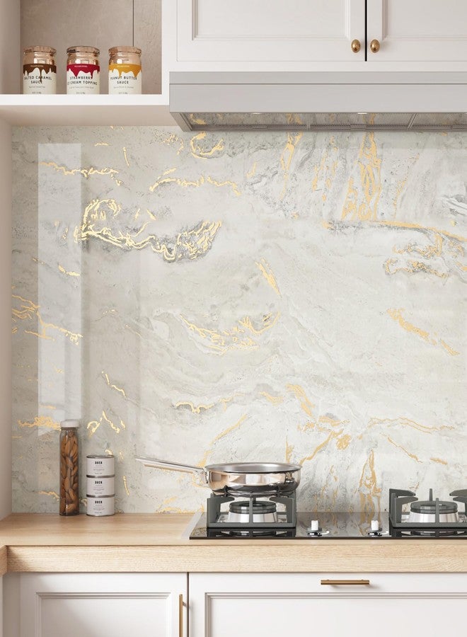 Wallderful Glossy Marble Contact Paper for Countertop Kitchen Beige Gold Marble Wallpaper Modern Vinyl Wall Paper for Bathroom Waterproof 15.75"x78" Stick on Wallpaper Cabinet Wrap Desk Backsplash - Image 3