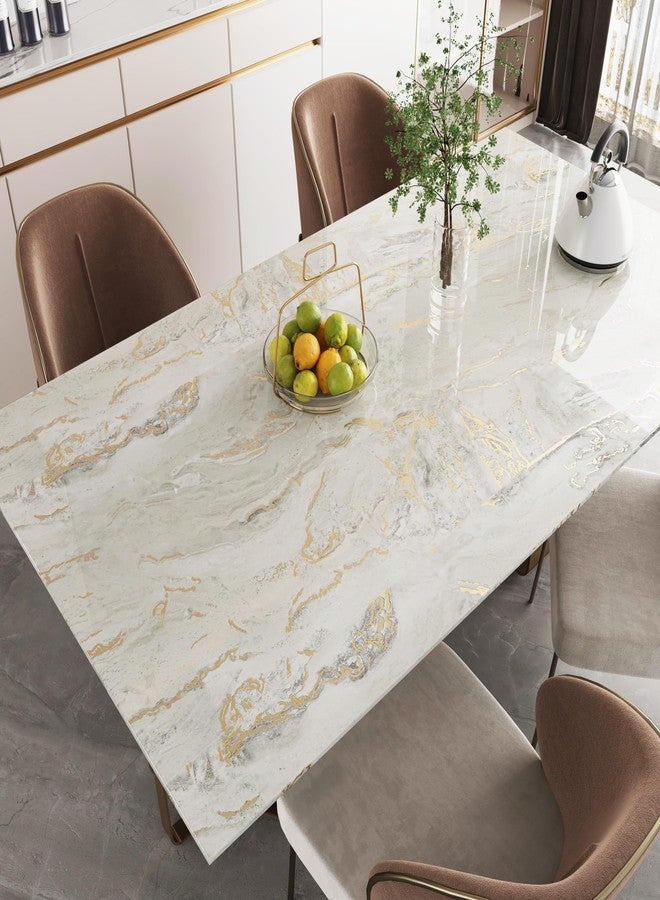 Wallderful Glossy Marble Contact Paper for Countertop Kitchen Beige Gold Marble Wallpaper Modern Vinyl Wall Paper for Bathroom Waterproof 15.75"x78" Stick on Wallpaper Cabinet Wrap Desk Backsplash - Image 5