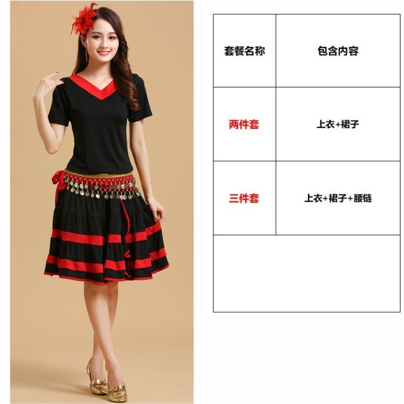 Square Dance Costume New Yangko Dance Costume Folk Dance Costume V-Neck Long Sleeve Short Sleeve Top Skirt Suit - Image 1