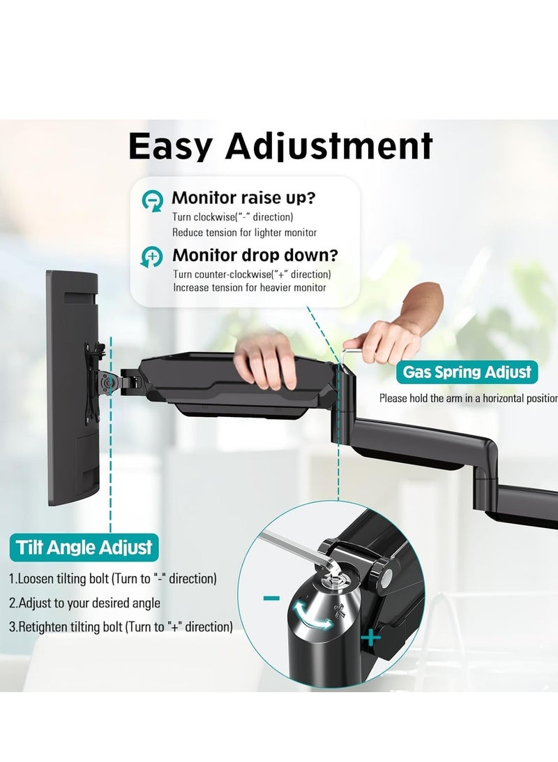 ELTRAZONE Triple Monitor Desk Mount – Full Motion Stand for Screens up to 32 Inches, Heavy Duty VESA Mount, Holds 30.9lbs per Monitor (Black) - Image 4