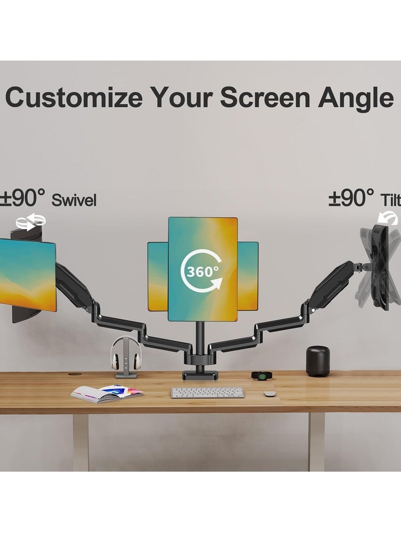 ELTRAZONE Triple Monitor Desk Mount – Full Motion Stand for Screens up to 32 Inches, Heavy Duty VESA Mount, Holds 30.9lbs per Monitor (Black) - Image 3